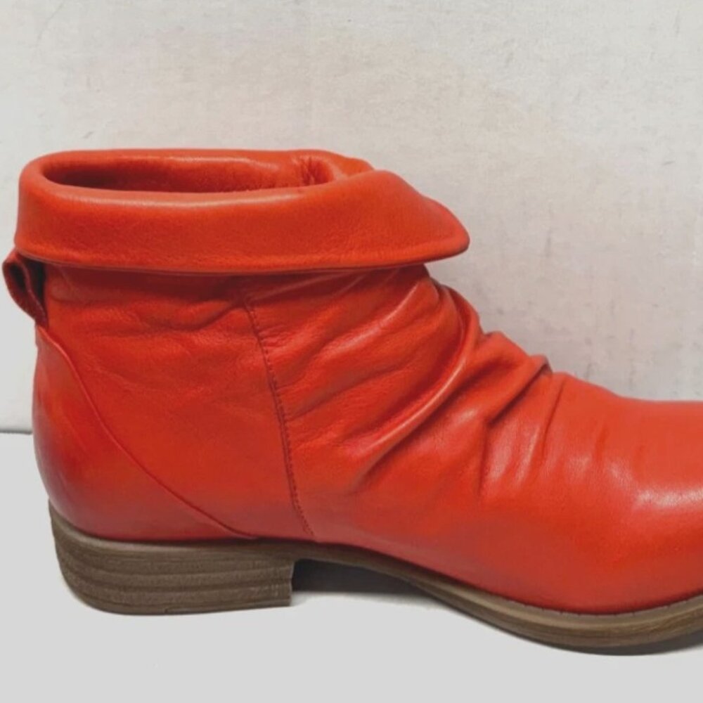 MIZ MOOZ RUCHED SOFT LEATHER BOOTIE SIDE ZIP RED 37EU / 7US NEW # Z-245 - Picture 3 of 7